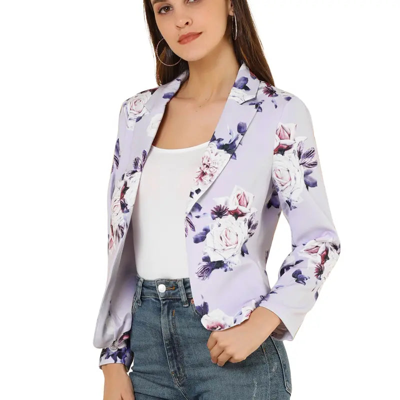 INSPIRE CHIC Open Front Business Casual Crop Suit Blazer Jacket