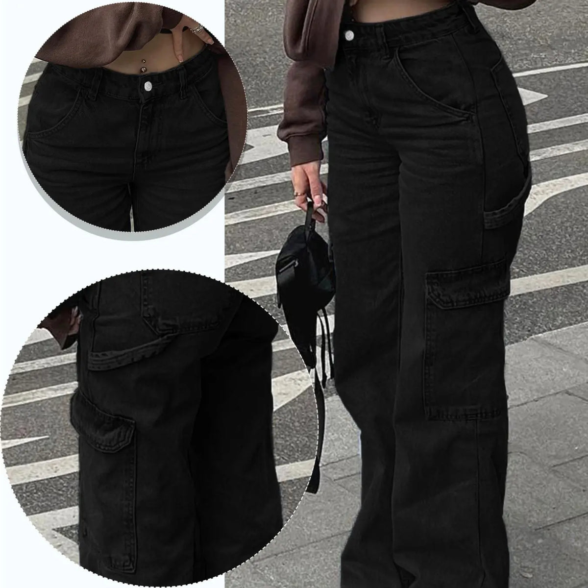 Teen Girl Denim Cargo Pants with Pockets, Loose Legged Pants, Trendy & Comfortable Casual Design, Ideal for Daily Wear & Outdoor Adventures, Cargo Jeans