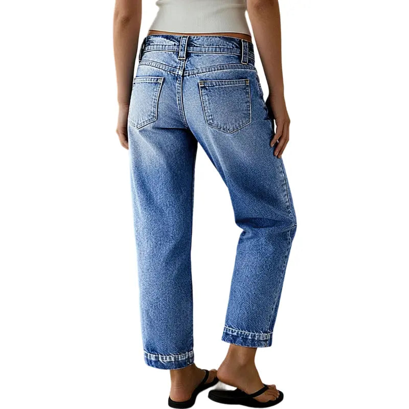 Flamingals Seaming Detail Mid Waist Straight Leg Crop Jeans Stretchy 25.6" Inseam Casual Fit