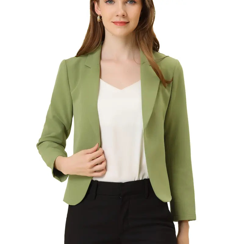 INSPIRE CHIC Open Front Business Casual Crop Suit Blazer Jacket