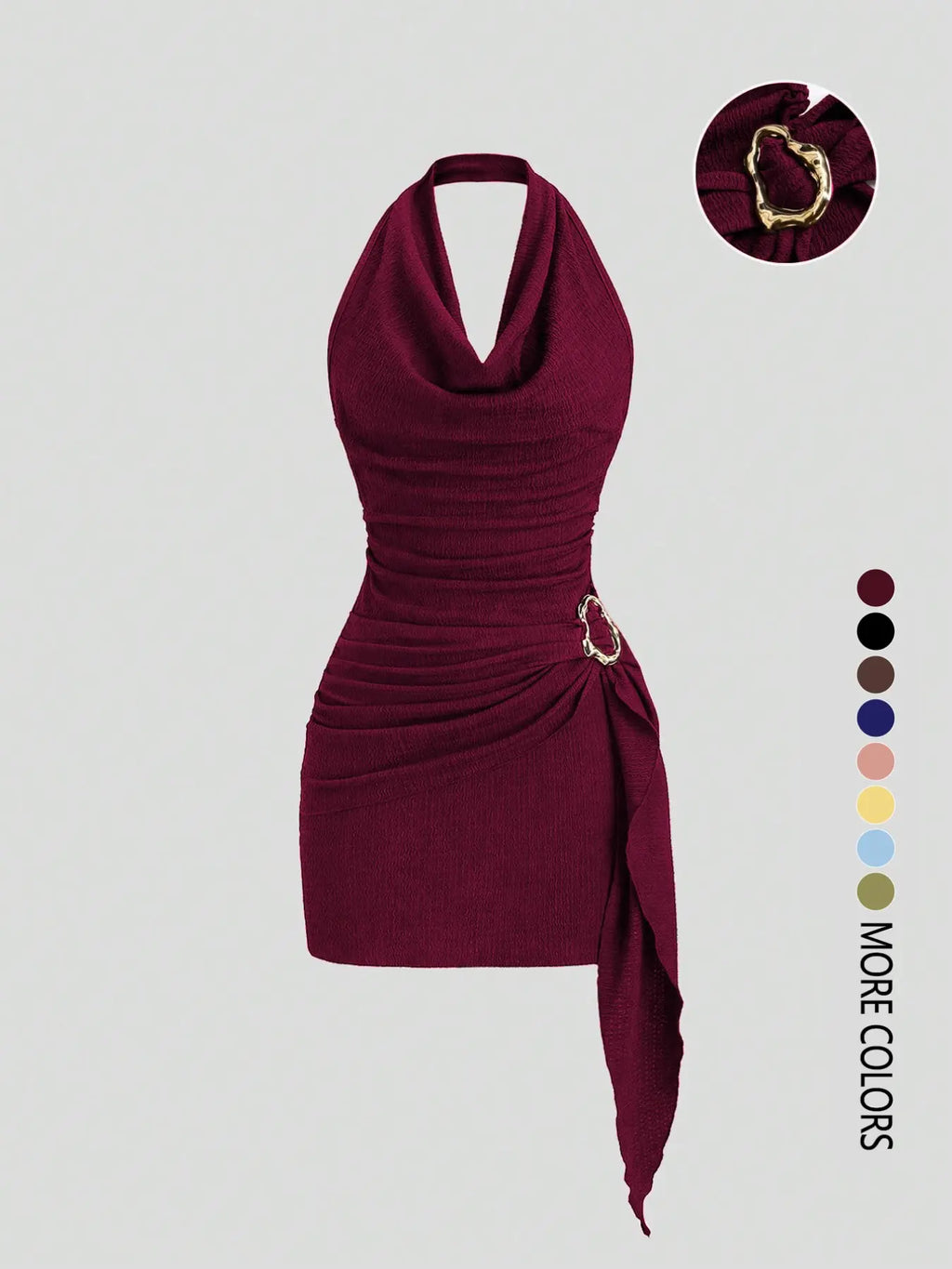 Women's Fashion Solid Color Ruched Halter Fit Dress, Casual Office Wear, Elegant Backless Design, Perfect for Daily Wear, Stylish, Chic and Comfortable Dress, Backless Slim Dress