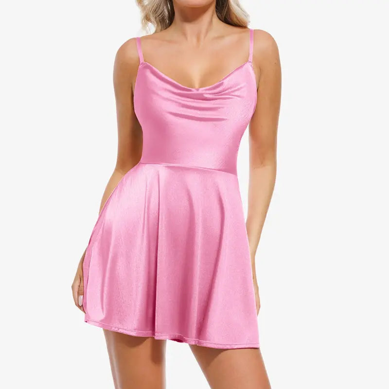 Popilush Sleeveless Built‑in Shapewear Dress With Tummy Control Bra Support Slim Fit Casual Party Short Dress Comfy Summer Vibe Daily SohoChic Going Out Fashion Outfit Homecoming Dresses