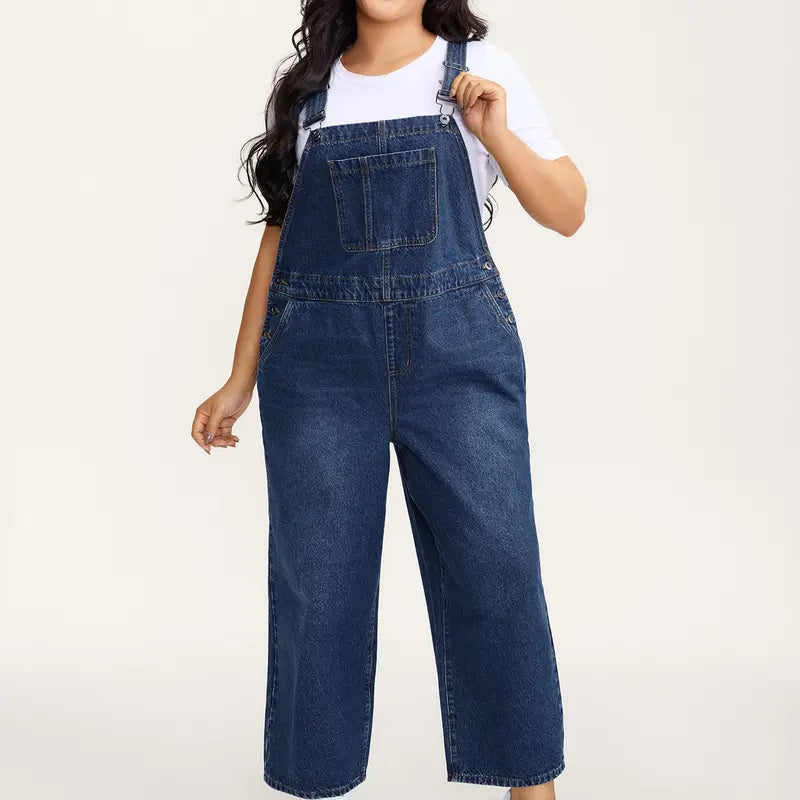 Plus Size Denim Overalls For Women [M-6X] - Loose Fit Casual Jumpsuit With Adjustable Straps, Pockets, Comfy Curvy Everyday Outfit, Fabric, Fashion Apparel，SohoChic