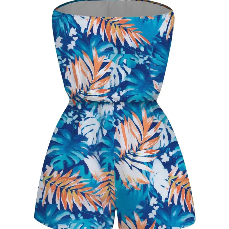 Hawaii Vacation Couple Outfit for Beach Colorblock Tropical Monstera Leaf Print Pocket Off the Shoulder Romper and Shirt Set Womenswear