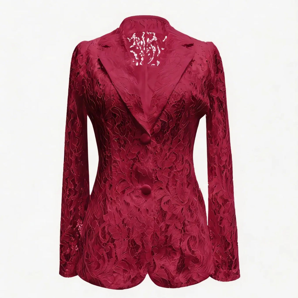 Lace Suit Jacket for Women, Spring Summer Lapel Two Button Waistcoat, Elegant Chic Aesthetic Style Slim-Fitting Long Sleeve Outerwear for All Seasons