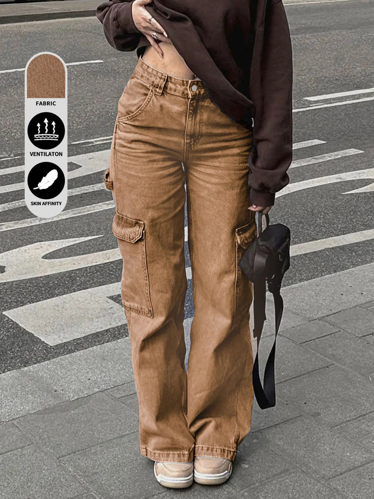 Teen Girl Denim Cargo Pants with Pockets, Loose Legged Pants, Trendy & Comfortable Casual Design, Ideal for Daily Wear & Outdoor Adventures, Cargo Jeans