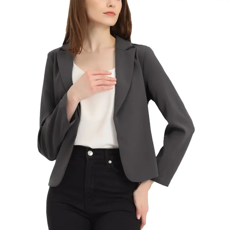 INSPIRE CHIC Open Front Business Casual Crop Suit Blazer Jacket