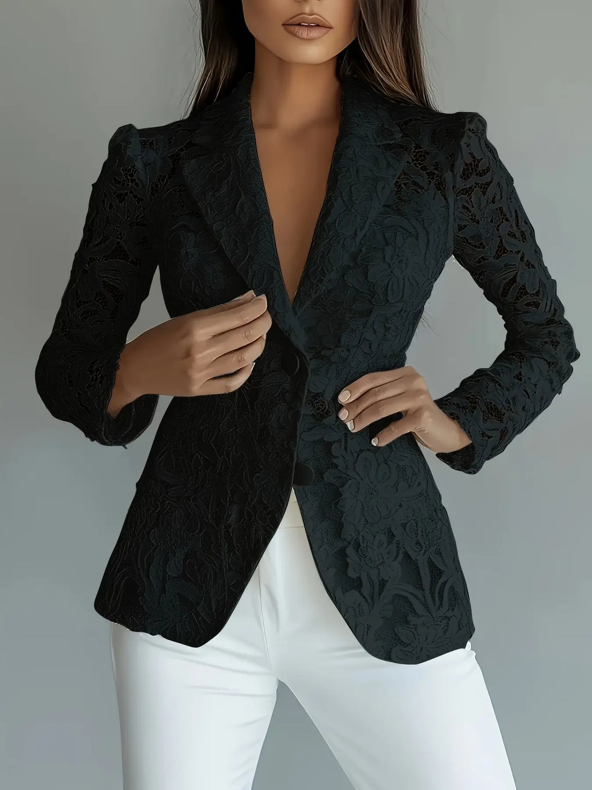 Lace Suit Jacket for Women, Spring Summer Lapel Two Button Waistcoat, Elegant Chic Aesthetic Style Slim-Fitting Long Sleeve Outerwear for All Seasons
