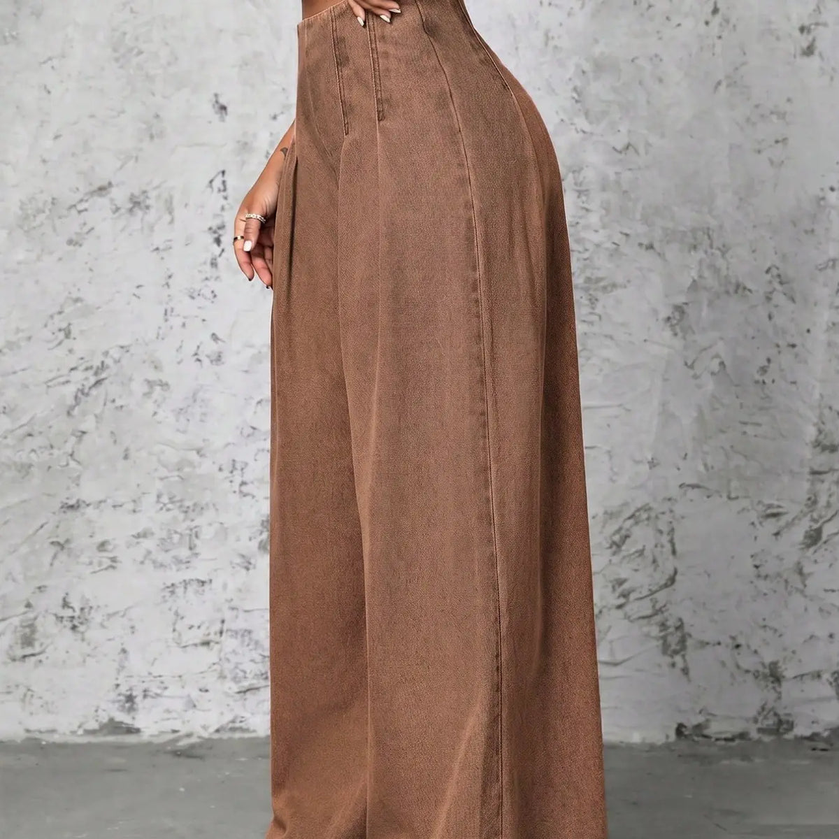 Women High Waist Pleated Front Wide Leg Jeans, Non Stretch Casual Loose Fit Palazzo Denim Trousers, Streetwear Fashion