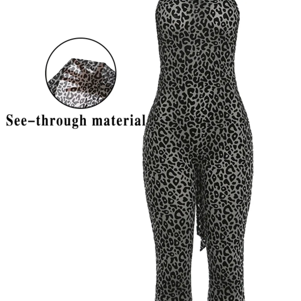 Women's Sexy Mesh Leopard Print Halter Neck Backless Cropped Jumpsuit, Sleeveless High Waist Bodycon Jumpsuit, Fashionable Summer Womenswear Clothing