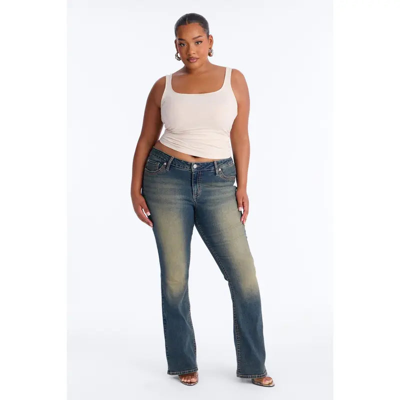 Sofia Embroidered Mid Rise Bootcut Jeans - Vintage Wash
