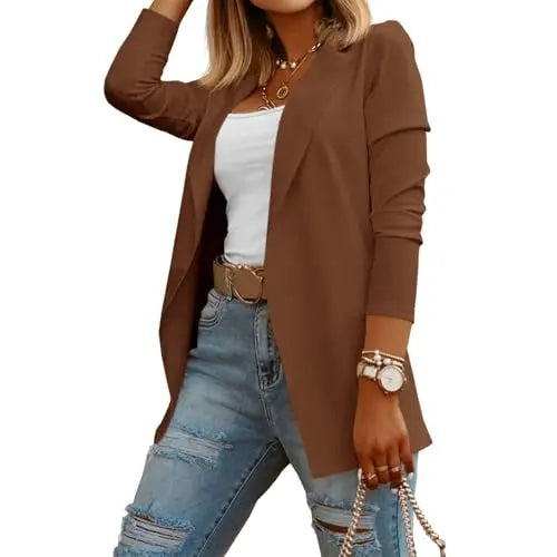 Imily Bela Womens Casual Long Sleeve Blazers Solid Color Knit Blazer Work Office Open Front/Button Down Blazer Jacket Formal Essential