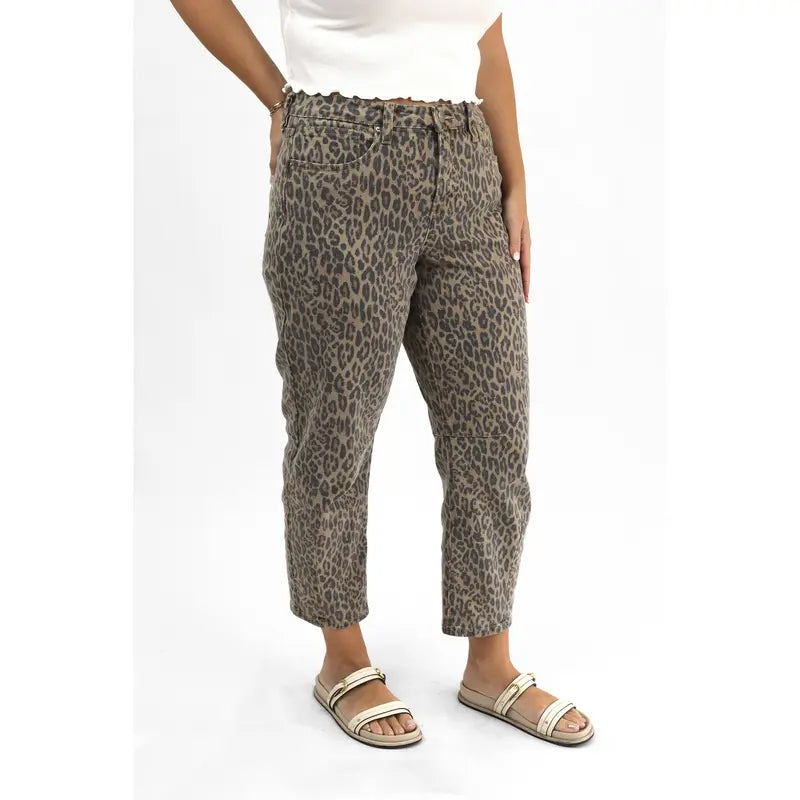 Tummy Control Barrel Jeans - Vintage Washed Leopard