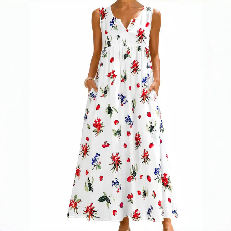 GLAMONIQUE Women's Brown Polka Dot H-Type Maxi Dress - Sleeveless V-Neck Spaghetti Strap, Lightweight Flowy, Side Slit, Adjustable Casual Wear for Outdoor, Vacation