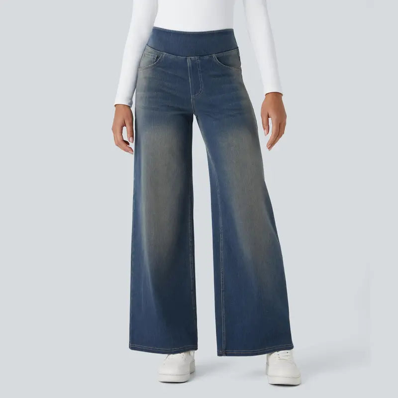 Halara Flex™ High Waisted Pockets Baggy Wide Leg Washed Casual Jeans