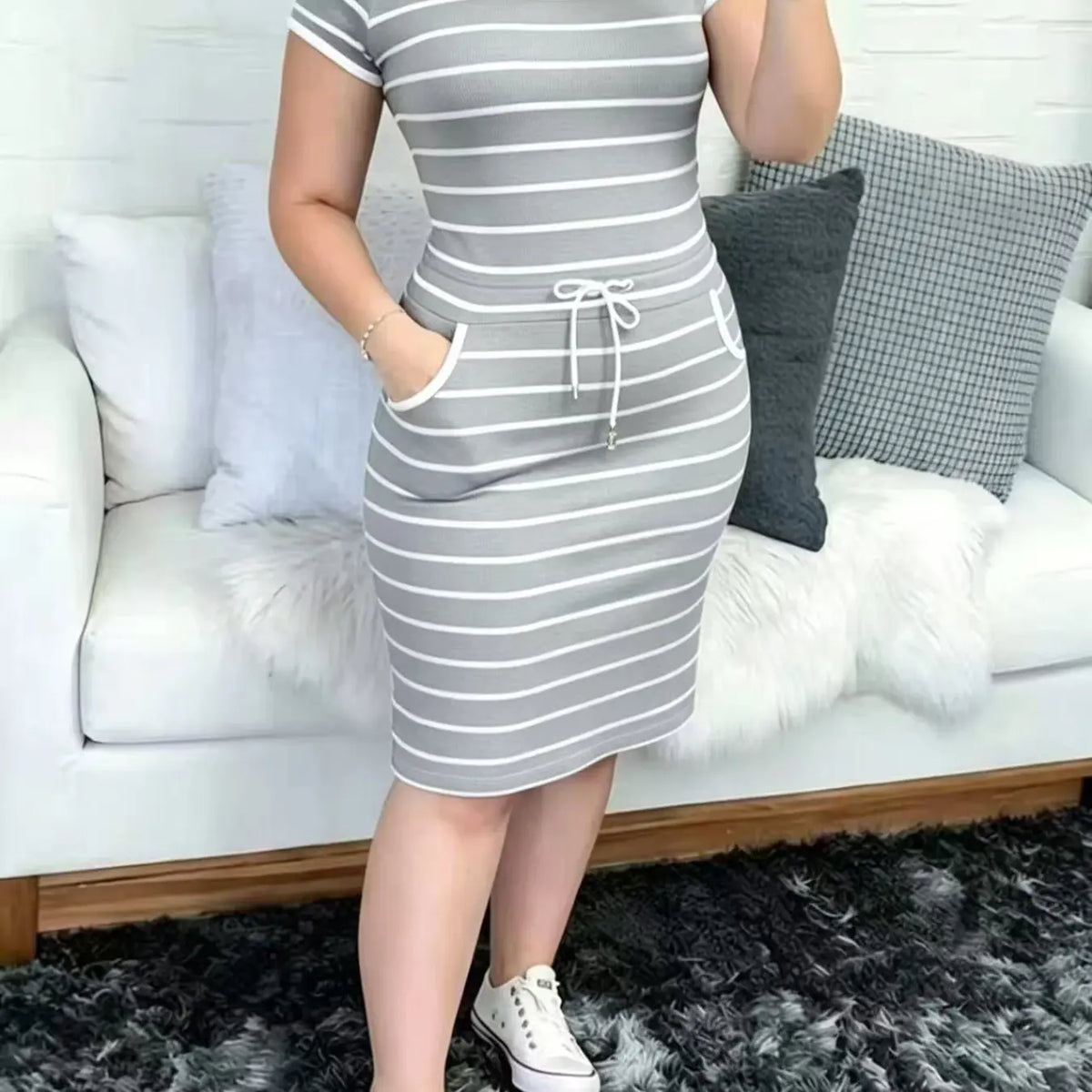 2026 New Casual Fit Double Pocket Lapel Button Plaid Drawstring Bodycon Dress, Stylish and Comfortable Design, Perfect for Daily Wear