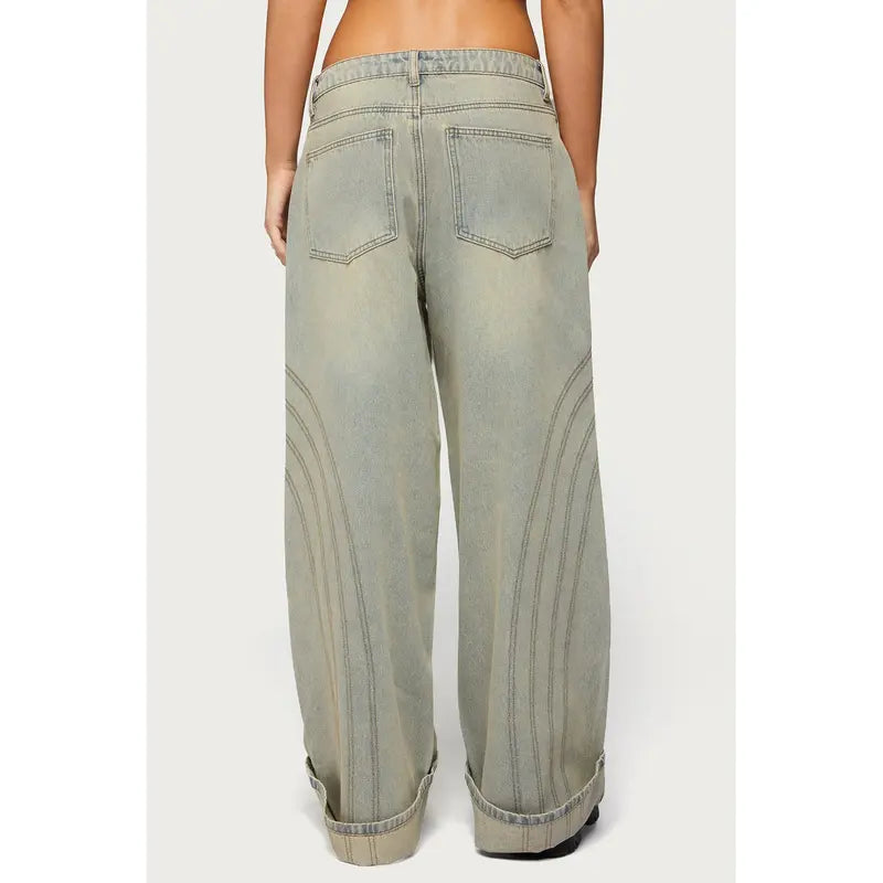 Cuffed Low Rise Baggy Jeans