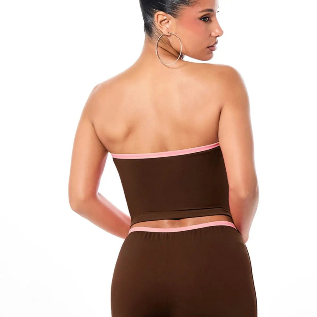 Women's Slim Fit Tube Top Set, Casual Summer, Colorblock Design, Perfect for Daily Wear & Everyday, 2-Piece Ensemble, Comfortable and Stylish, Chic