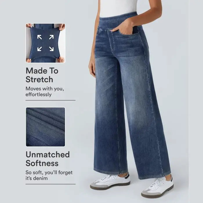 Halara Flex™ High Waisted Pockets Baggy Wide Leg Washed Casual Jeans