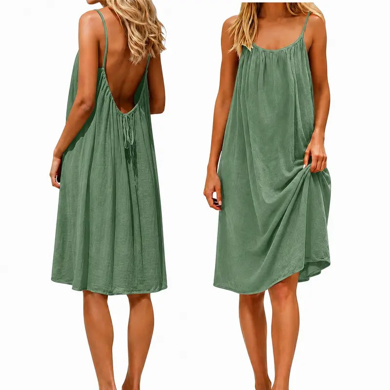 Women’s Backless Maxi Dress Spaghetti Strap Loose Flowy Summer Beach Vacation Dress