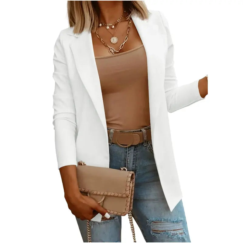 Imily Bela Womens Casual Long Sleeve Blazers Solid Color Knit Blazer Work Office Open Front/Button Down Blazer Jacket Formal Essential