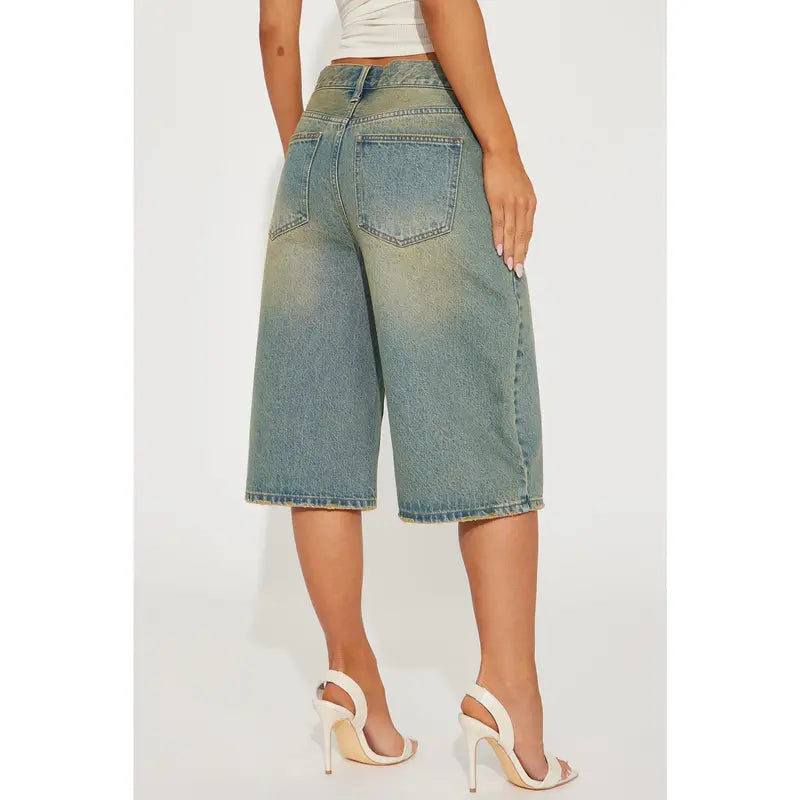Take Whats Mine Crossover Denim Jorts - Vintage Wash