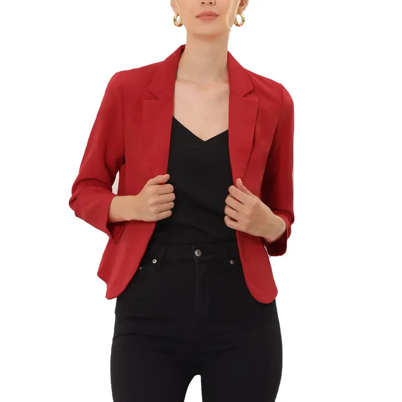 INSPIRE CHIC Open Front Business Casual Crop Suit Blazer Jacket