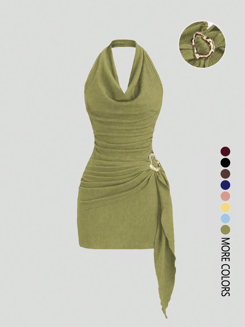 Women's Fashion Solid Color Ruched Halter Fit Dress, Casual Office Wear, Elegant Backless Design, Perfect for Daily Wear, Stylish, Chic and Comfortable Dress, Backless Slim Dress