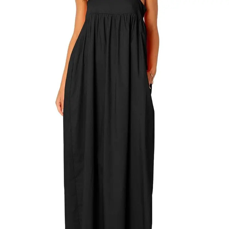 Ebossy Women's Square Neck Sleeveless Backless Tie-Back Spaghetti Strap Casual Loose Cutout Ankle-Length Sundress with Side Pockets, Pink - Women's Dresses, Machine Washable, Outdoor & Evening Ready, Fashion Apparel - Check Size Chart