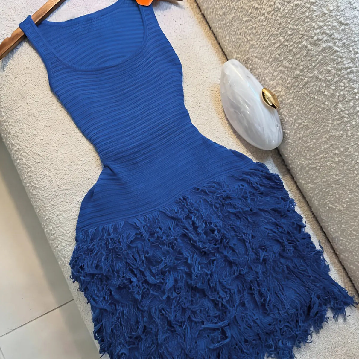 Elegant Knitted Dress for Women, Summer Vacation Fringe Dress, Slim-Fitting Bodycon Summer Dress, Plain Round Neck Sleeveless Dress for Spring & Summer