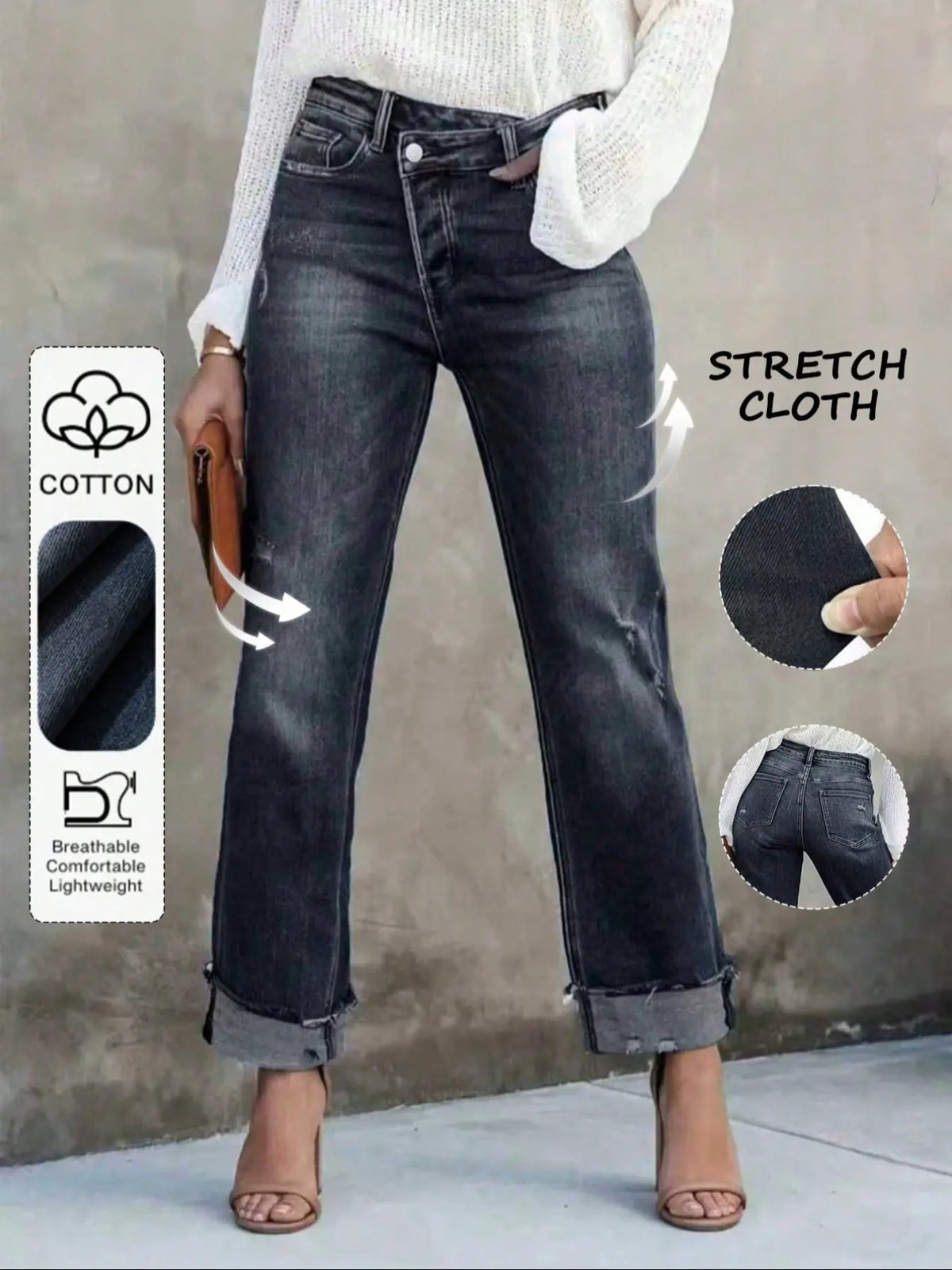 Women's Solid Color Jeans, Casual Comfy Denim Pants for Daily Wear, Ladies Bottoms for All Seasons, Casual Fitted Jeans