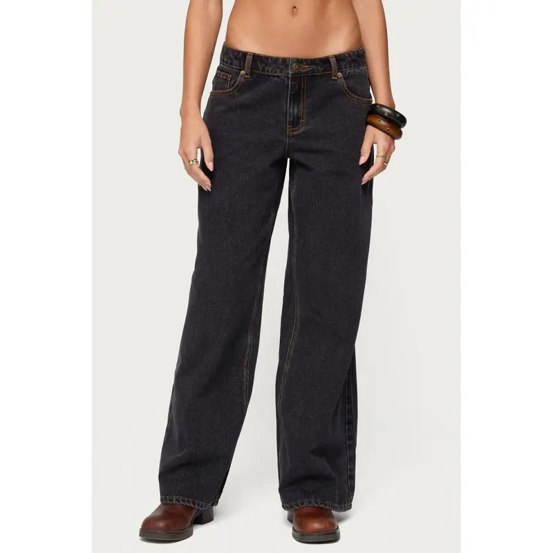 Contrast Stitch Low Rise Baggy Jeans