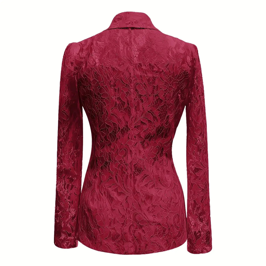 Lace Suit Jacket for Women, Spring Summer Lapel Two Button Waistcoat, Elegant Chic Aesthetic Style Slim-Fitting Long Sleeve Outerwear for All Seasons