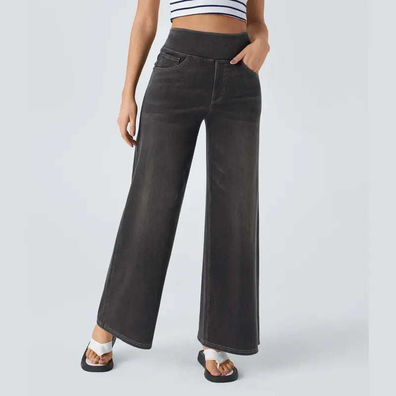 Halara Flex™ High Waisted Pockets Baggy Wide Leg Washed Casual Jeans