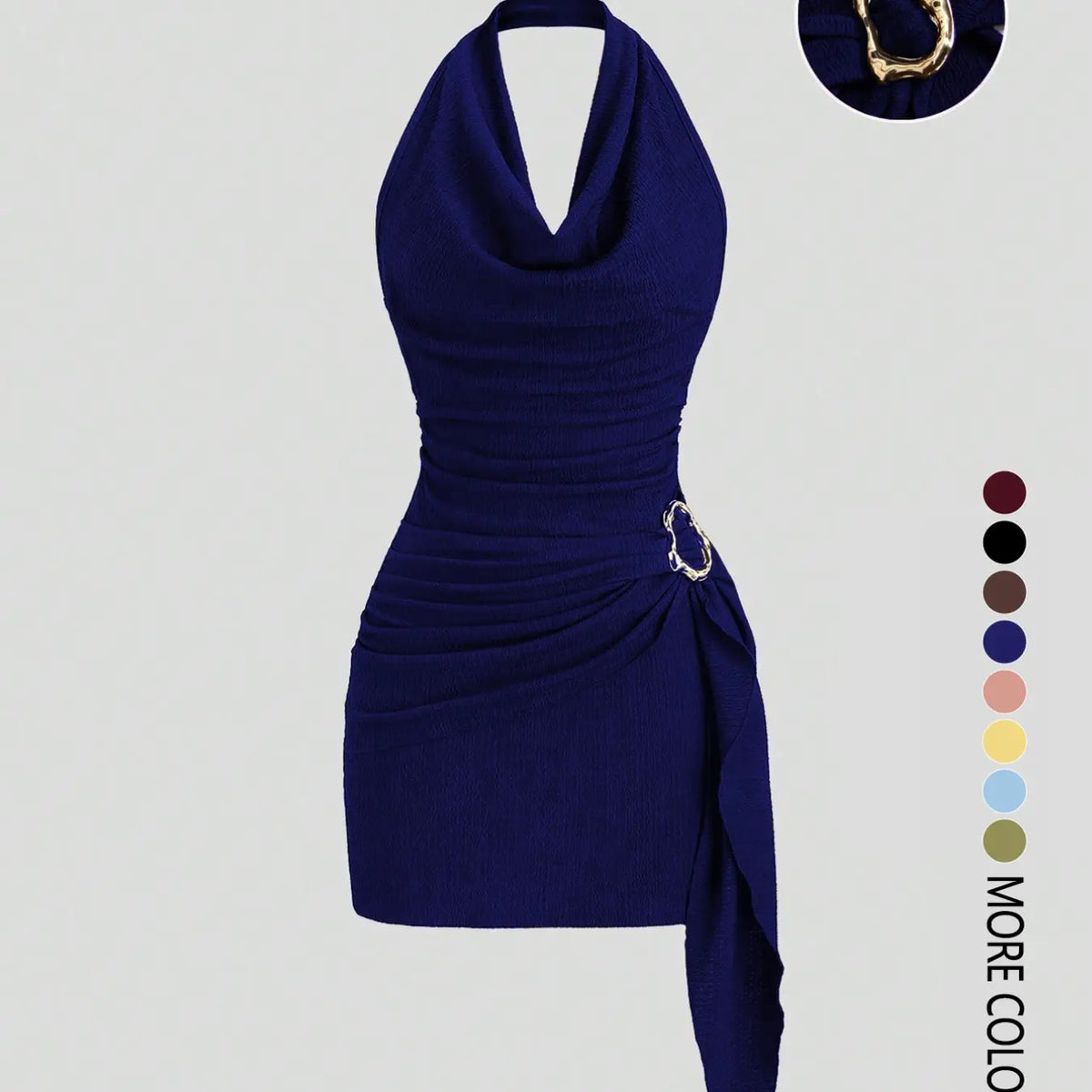 Women's Fashion Solid Color Ruched Halter Fit Dress, Casual Office Wear, Elegant Backless Design, Perfect for Daily Wear, Stylish, Chic and Comfortable Dress, Backless Slim Dress