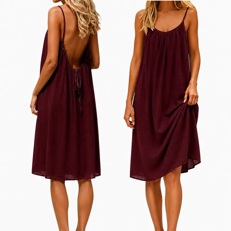 Women’s Backless Maxi Dress Spaghetti Strap Loose Flowy Summer Beach Vacation Dress