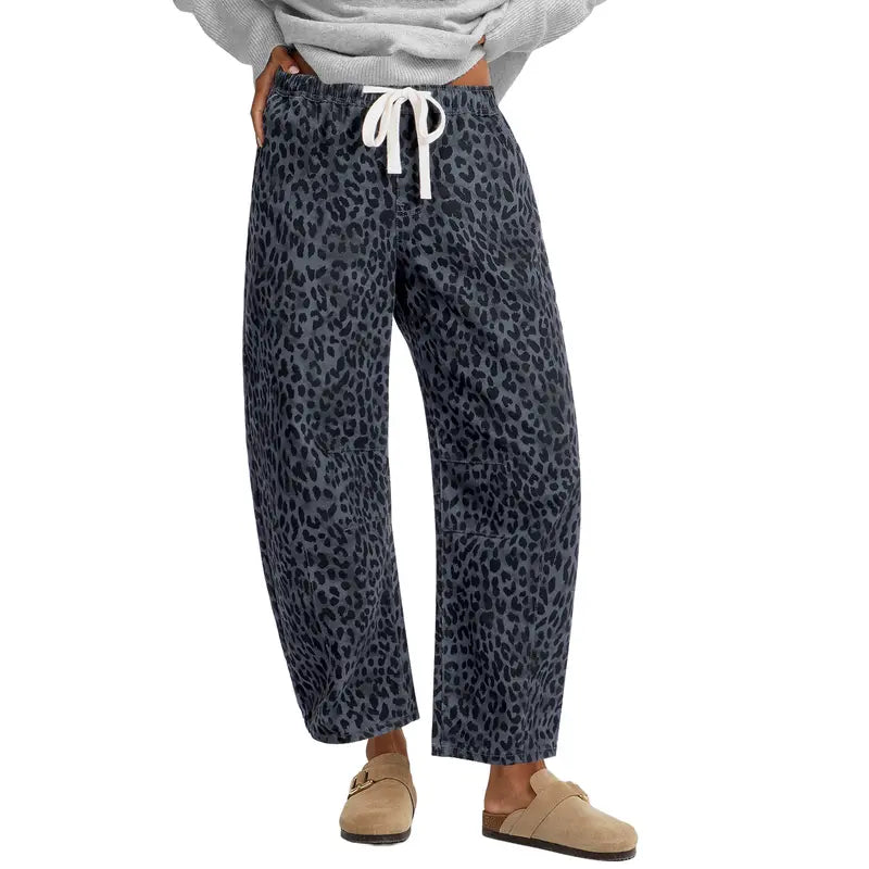 【GRAPENT Barrel Jeans Collection】Women's High-Waisted Stretchy Leopard Print Pull-On Cropped Ankle Denim Bottoms, Stylish Women's Wear for Early Fall Backtoschoolshopping, Women's Fashion Essential