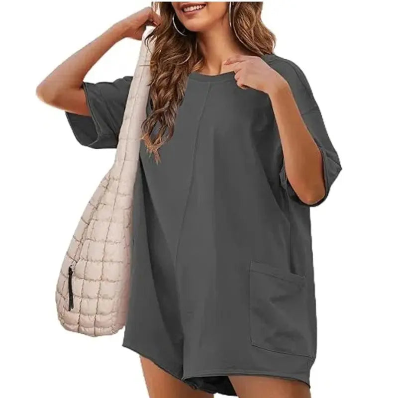 SCUSTY Women's Oversized Rompers Back V Neck Jumpsuits Casual Summervibes Athletic Workout Tee Onesie Activewear