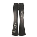 EMMIOL Women Mid Low Rise Bell Bottom Jeans Stretchy Flare Denim Pants Embroidery Vintage Y2K 90s Streetwear SohoChic【Back to School】