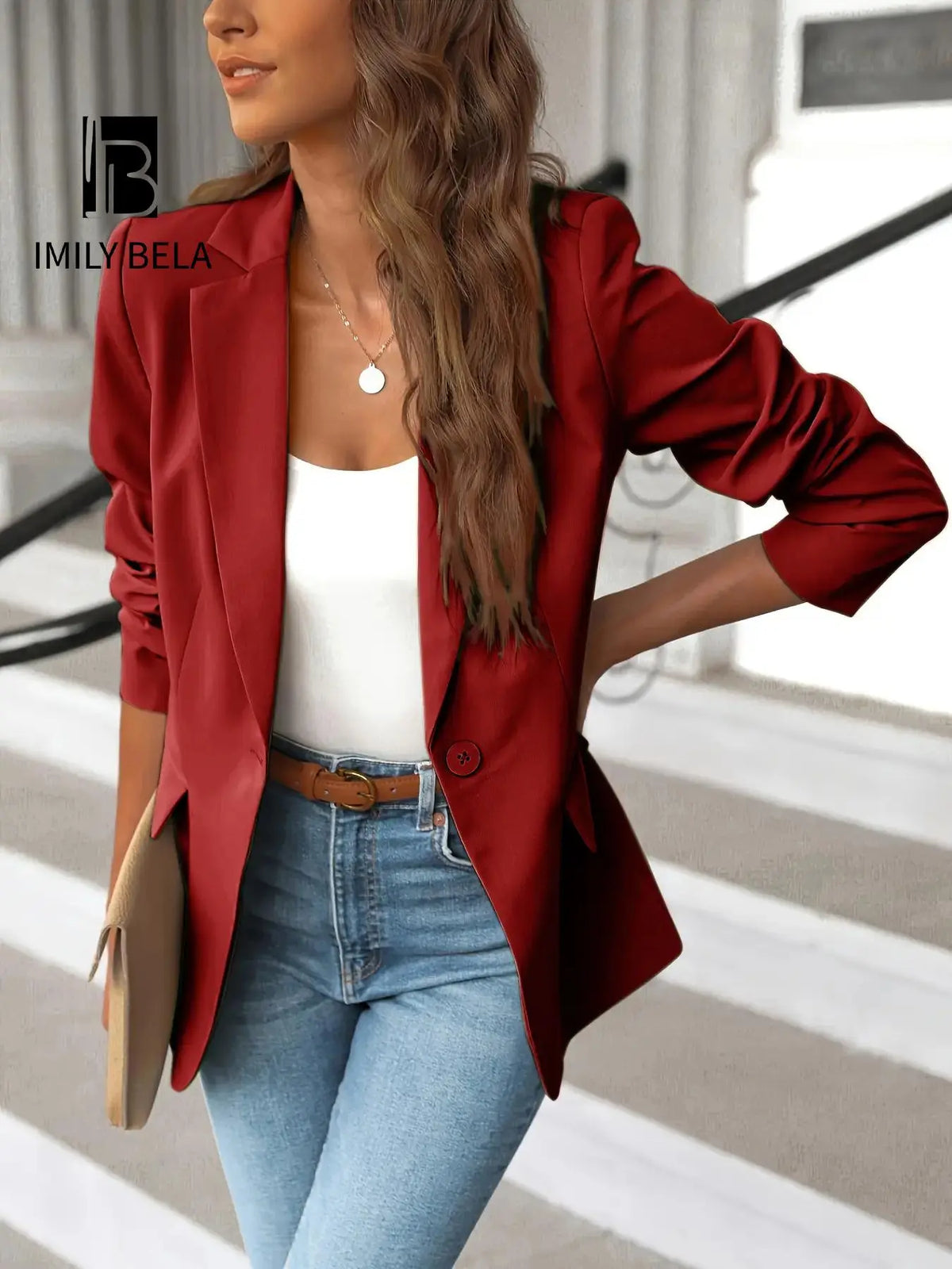 Women's Solid Button Lapel Collar Blazer, Elegant Business Suits Outerwear for Work Office Business, Minimalist Ladies Spring & Fall Clothes, Womenswear, Solid Color Blazer, Office Blazer Jacket, Lapel Neckline Blazer