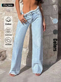 Women's Light Blue Wide Leg Basic Plain Casual Fashion Jeans, Light Wash, Soft Denim Material, Comfortable and Versatile, Fashionable Mid Waist Loose Fit Pants, Trouser, Womenswear