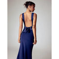 Cider Scoop Neckline Solid Bowknot Backless Maxi Dress Minimalist High Stretch Womenswear
