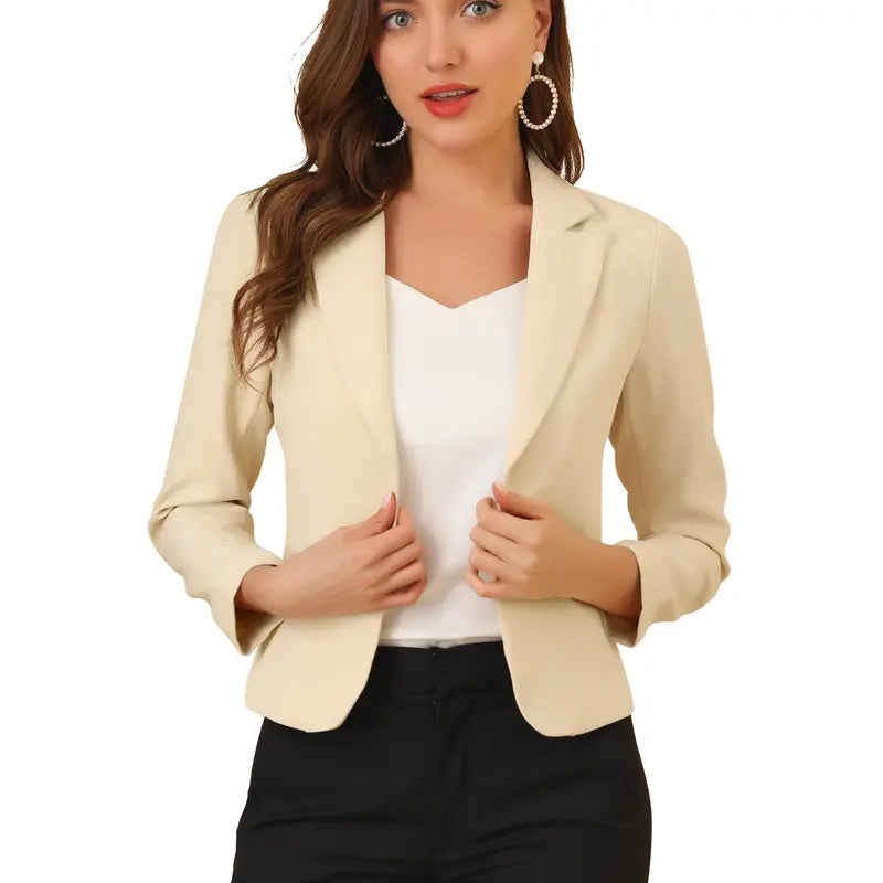 INSPIRE CHIC Open Front Business Casual Crop Suit Blazer Jacket