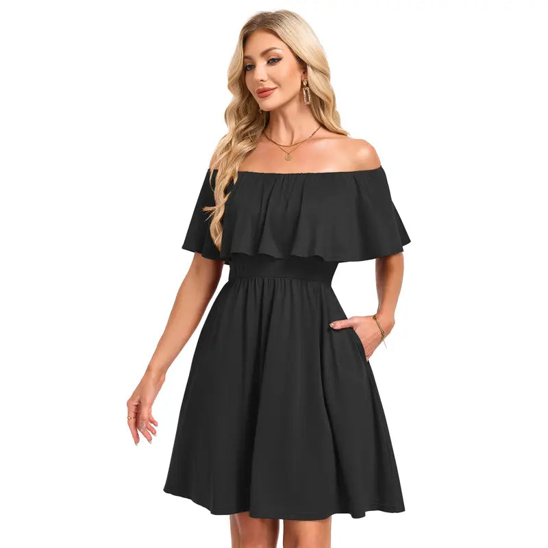 AUSELILY Women's Off the Shoulder Mini Dress - Floral Print, Casual Style, Summer Wear, Womenswear
