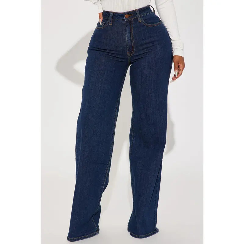 Chasing Thrills Stretch Wide Leg Jeans - Dark Wash