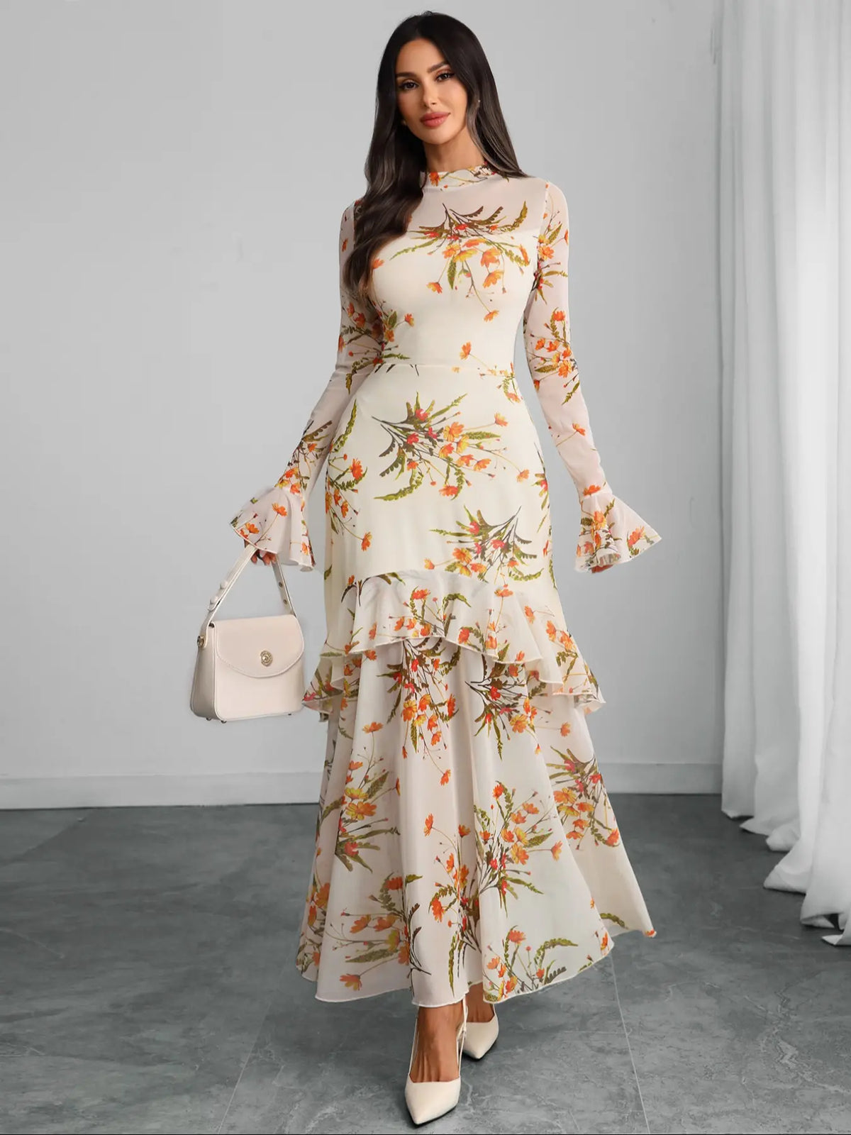 Women's Floral Print Chic Dress, Elegant Gothic Long Sleeve Dress for Party Holiday Wedding Guest, Ladies Clothes for All Seasons #GLOBAL PICKS
