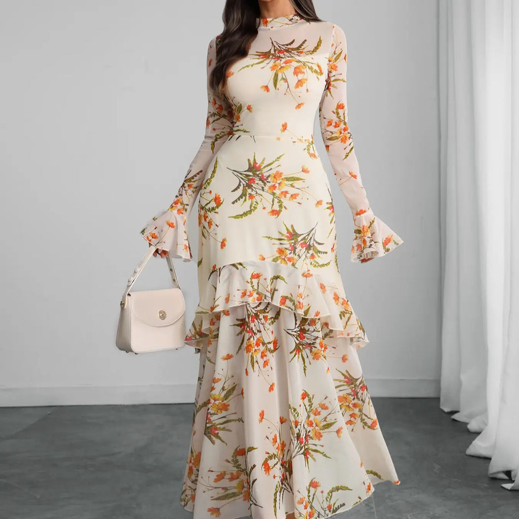 Women's Floral Print Chic Dress, Elegant Gothic Long Sleeve Dress for Party Holiday Wedding Guest, Ladies Clothes for All Seasons #GLOBAL PICKS