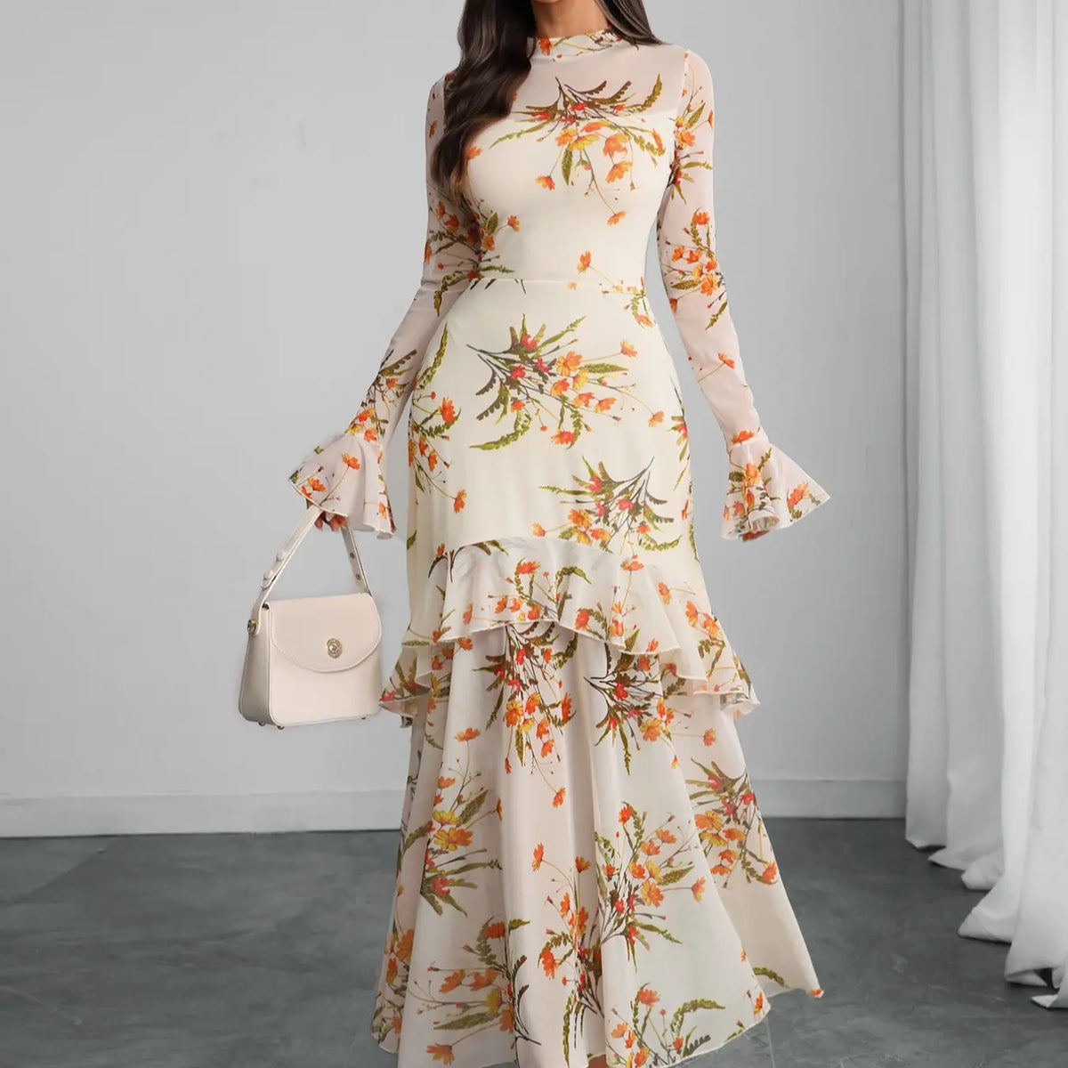 Women's Floral Print Chic Dress, Elegant Gothic Long Sleeve Dress for Party Holiday Wedding Guest, Ladies Clothes for All Seasons #GLOBAL PICKS