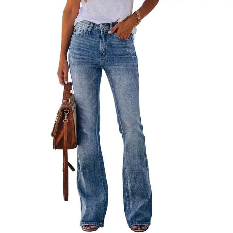 Flowyair Women's High-Waisted Stretch Denim Bottoms - Minimalist Basic Fitted Flare, Boyfriend, Bootcut Jeans for Summer Outfits, Vacation Wear