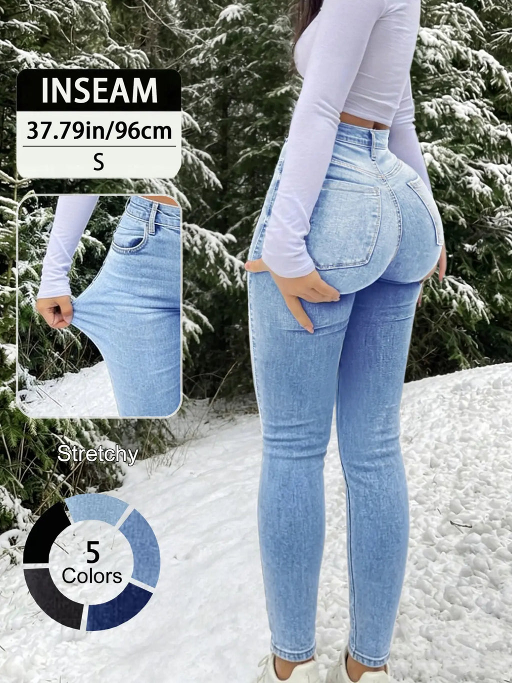 20789# New Elegant Casual Slim-Fit High Waist Fitted Long Pants for Women, All-Season Button Fly Trousers, Plain Surface, Unlined